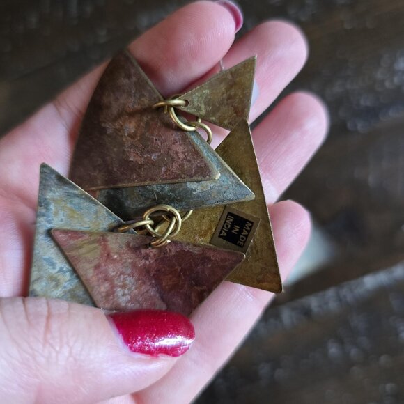 Vintage Lot of 2 Pairs Geometric Earrings Wood Metal Boho Festival Dangle MCM - Picture 7 of 8